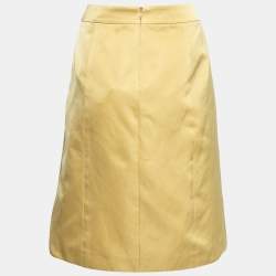 Pre Owned Bottega Veneta Gold Crepe De Chine Pocketed Skirt M