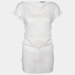 Bottega Veneta Cream Cotton & Silk Tie Detail Top M