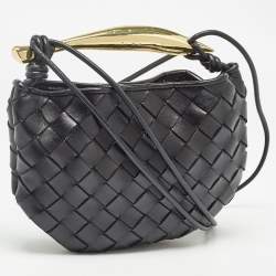Pre Owned Bottega Veneta Black Intrecciato Leather Mini Sardine Shoulder Bag