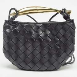 Pre Owned Bottega Veneta Black Intrecciato Leather Mini Sardine Shoulder Bag