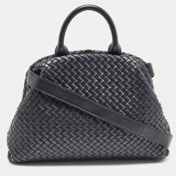 Pre Owned Bottega Veneta Black Padded Intrecciato Leather Medium Top Handle Bag