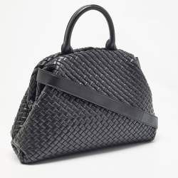 Pre Owned Bottega Veneta Black Padded Intrecciato Leather Medium Top Handle Bag