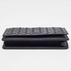 Pre Owned محفظة بطاقات بوتيغا فينيتا جلد ثعبان وجلد أزرق كحلي إنترشياتو