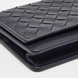 Pre Owned محفظة بطاقات بوتيغا فينيتا جلد ثعبان وجلد أزرق كحلي إنترشياتو