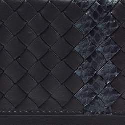 Pre Owned محفظة بطاقات بوتيغا فينيتا جلد ثعبان وجلد أزرق كحلي إنترشياتو