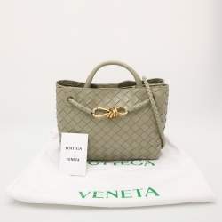 Pre Owned Bottega Veneta Olive Green Intrecciato Leather Small Andiamo Tote