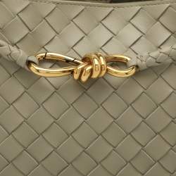 Pre Owned Bottega Veneta Olive Green Intrecciato Leather Small Andiamo Tote