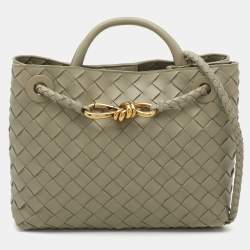 Pre Owned Bottega Veneta Olive Green Intrecciato Leather Small Andiamo Tote