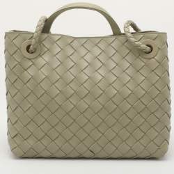 Pre Owned Bottega Veneta Olive Green Intrecciato Leather Small Andiamo Tote