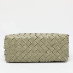 Pre Owned Bottega Veneta Olive Green Intrecciato Leather Small Andiamo Tote