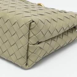 Pre Owned Bottega Veneta Olive Green Intrecciato Leather Small Andiamo Tote