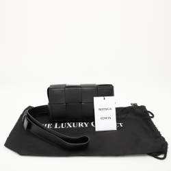 Pre Owned Bottega Veneta Black Intrecciato Leather Cassette Belt Bag