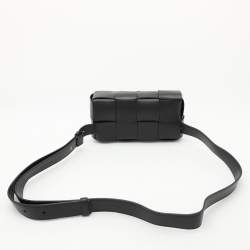 Pre Owned Bottega Veneta Black Intrecciato Leather Cassette Belt Bag