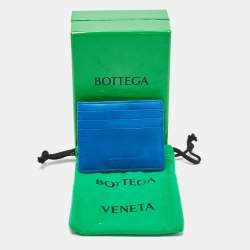 Pre Owned Bottega Veneta Blue Maxi Intrecciato Leather Card Holder