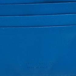 Pre Owned Bottega Veneta Blue Maxi Intrecciato Leather Card Holder
