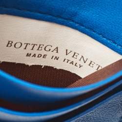 Pre Owned Bottega Veneta Blue Maxi Intrecciato Leather Card Holder