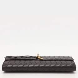 Pre Owned Bottega Veneta Brown Intrecciato Leather Medium Andiamo Clutch