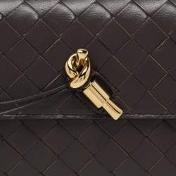 Pre Owned Bottega Veneta Brown Intrecciato Leather Medium Andiamo Clutch