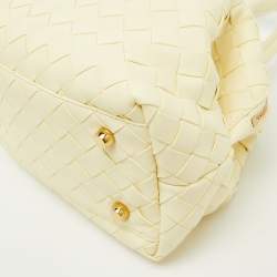 Pre Owned Bottega Veneta Light Yellow Intrecciato Leather Mini Bauletto Bowling Bag