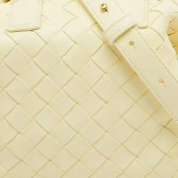 Pre Owned Bottega Veneta Light Yellow Intrecciato Leather Mini Bauletto Bowling Bag