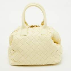 Pre Owned Bottega Veneta Light Yellow Intrecciato Leather Mini Bauletto Bowling Bag