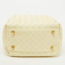 Pre Owned Bottega Veneta Light Yellow Intrecciato Leather Mini Bauletto Bowling Bag