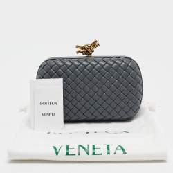 Bottega Veneta Grey Intrecciato Leather Knot Clutch