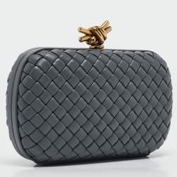 Bottega Veneta Grey Intrecciato Leather Knot Clutch
