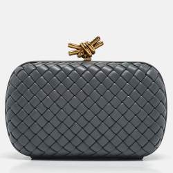 Bottega Veneta Grey Intrecciato Leather Knot Clutch