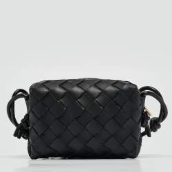 Pre Owned Bottega Veneta Black Intrecciato Leather Micro Loop Crossbody Bag