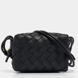 Pre Owned Bottega Veneta Black Intrecciato Leather Micro Loop Crossbody Bag