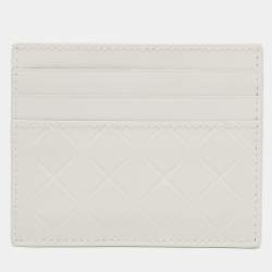 Bottega Veneta White Diamond Embossed Leather Card Holder