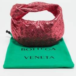 Pre Owned Bottega Veneta Metallic Pink Intrecciato Leather Mini Jodie Hobo