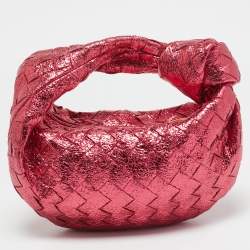 Pre Owned Bottega Veneta Metallic Pink Intrecciato Leather Mini Jodie Hobo