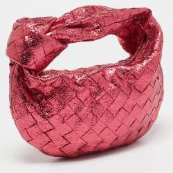 Pre Owned Bottega Veneta Metallic Pink Intrecciato Leather Mini Jodie Hobo