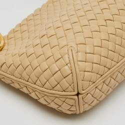 Bottega Veneta Cream Intrecciato Leather Small Clicker Shoulder Bag
