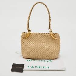 Bottega Veneta Cream Intrecciato Leather Small Clicker Shoulder Bag