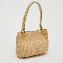 Bottega Veneta Cream Intrecciato Leather Small Clicker Shoulder Bag