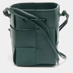 Bottega Veneta Dark Green Intrecciato Leather Mini Cassette Bucket Bag
