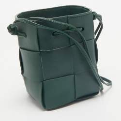 Bottega Veneta Dark Green Intrecciato Leather Mini Cassette Bucket Bag