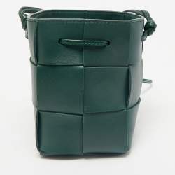 Bottega Veneta Dark Green Intrecciato Leather Mini Cassette Bucket Bag