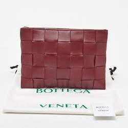 Bottega Veneta Burgundy Intreccio Leather Cassette Flat Pouch