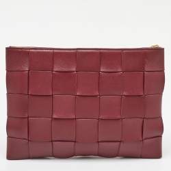 Bottega Veneta Burgundy Intreccio Leather Cassette Flat Pouch