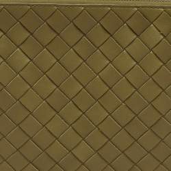 Bottega Veneta Olive Green Intrecciato Leather Zip Pouch