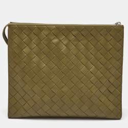 Bottega Veneta Olive Green Intrecciato Leather Zip Pouch