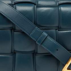 Pre Owned Bottega Veneta Teal Blue Leather Cassette Padded Shoulder Bag