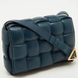 Pre Owned Bottega Veneta Teal Blue Leather Cassette Padded Shoulder Bag
