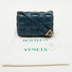Pre Owned Bottega Veneta Teal Blue Leather Cassette Padded Shoulder Bag