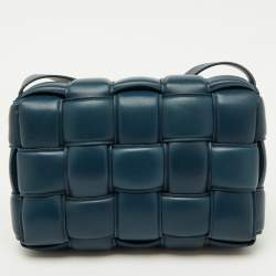 Pre Owned Bottega Veneta Teal Blue Leather Cassette Padded Shoulder Bag