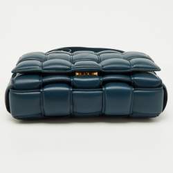 Pre Owned Bottega Veneta Teal Blue Leather Cassette Padded Shoulder Bag
